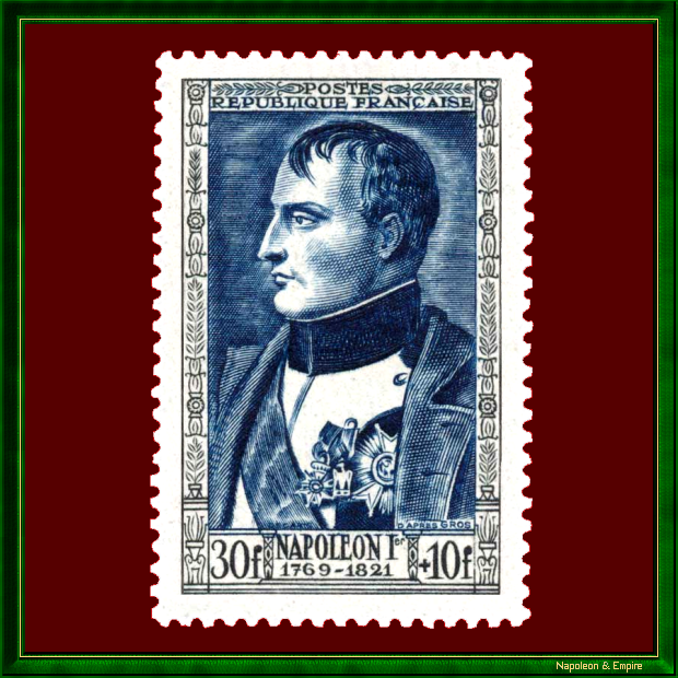 French stamp of 30 plus 10 francs representing Napoleon I