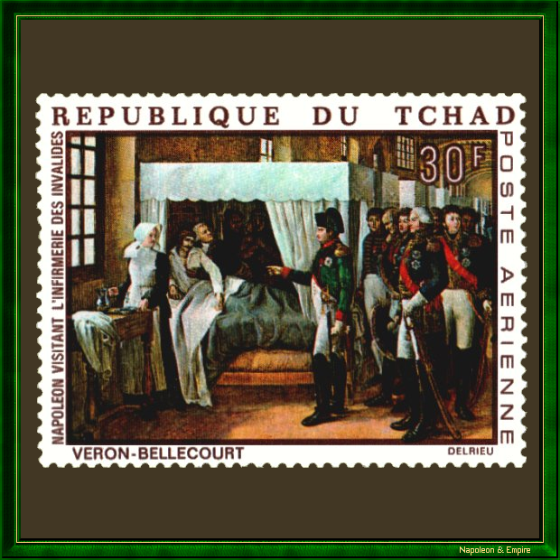 Chadian stamp representing Napoleon visiting l'infirmerie des Invalides