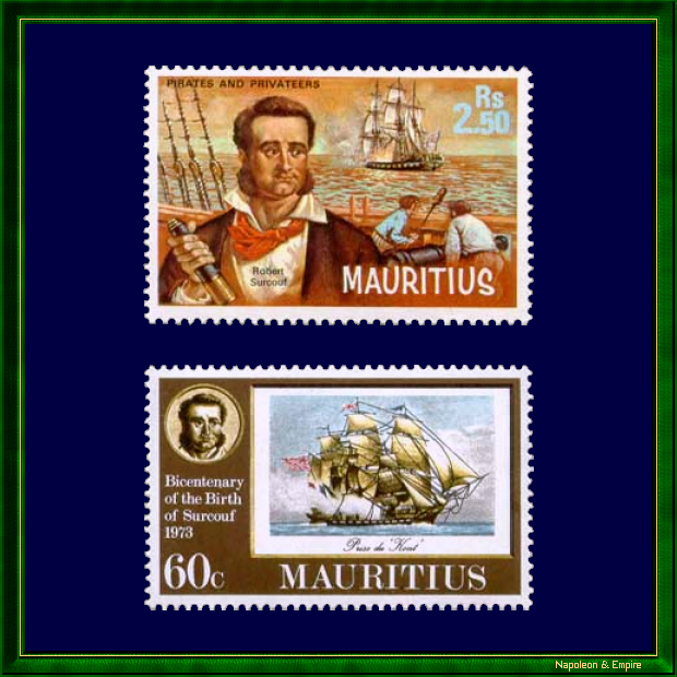 Postage stamps with the effigy of Robert Surcouf