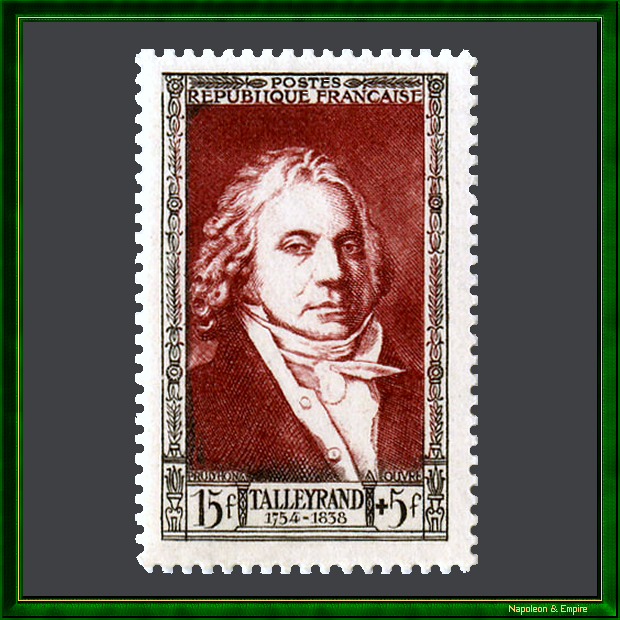 French stamp of 15 plus 5 francs representing Talleyrand